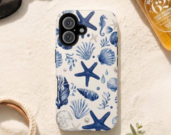 Coastal Blue Seashell Phone Case / Ocean Inspired Summer Beach Phone Case / MagSafe & Tough Case for iPhone and Samsung