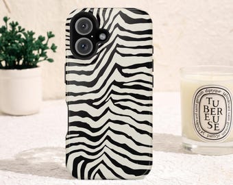 Zebra Print Phone Case / Animal Print iPhone Case / Y2k Black White Zebra Stripe Case / Trendy Aesthetic Tough and MagSafe Case