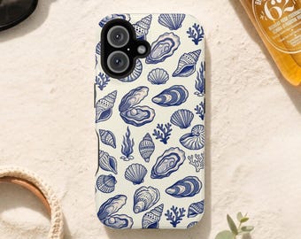 Coastal Seashell Phone Case / Vintage Boho Oyster Pearl Cover / Blue Ocean Aesthetic iPhone Case / Cottagecore Gift