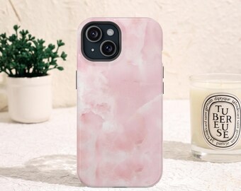 Pink Marble Phone Case / Soft Pastel Watercolor Phone Cover / Clean Girl Aesthetic MagSafe and Tough iPhone and Samsung Galaxy Case
