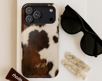 Personalized Cowhide Phone Case / Western Monogram MagSafe Magnet Embedded iPhone Case / Coastal Cowgirl Aesthetic