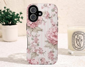 Vintage Pink Peony Phone Case / Retro Floral Cottagecore MagSafe and Tough Phone Cover  / Romantic Flower Samsung and iPhone Case