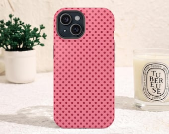 Red Pink Polka Dot Phone Case / Retro Red Dot Phone Cover / Vintage Aesthetic MagSafe and Tough iPhone Samsung Galaxy Case