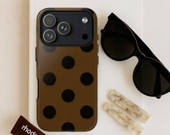 Black Brown Polka Dot Phone Case / Retro Dots Aesthetic Tough Phone Case / Minimalist Neutral  iPhone Samsung Galaxy Phone Cover