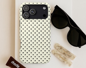 Black Cream Polka Dot Phone Case / Minimalist Retro Inspired, Monochrome Pattern MagSafe iPhone Case
