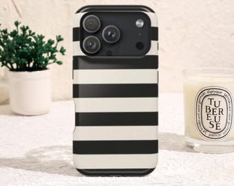 Black White Horizontal Stripe Phone Case / Retro Monochrome Striped iPhone Case  / Vintage Inspired Minimalist MagSafe and Tough Phone Cover