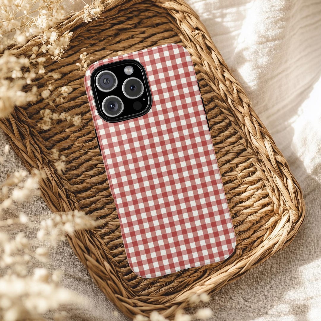 Red & White Gingham Phone Case, Custom Check Tough Phone Cover for ...