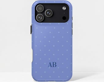 Personalized Blue Polka Dot Tough Phone Case / Custom Name, Initials for iPhone and Samsung Galaxy Phone Cover