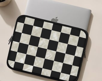 Black and Pearl Print Checkerboard Laptop Sleeve | Checkered Pattern Laptop Cover for 7" 10" 13" 15" 17" Laptop