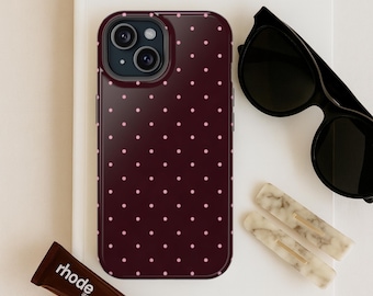 Burgundy Polka Dot Phone Case /  Pink Dot MagSafe iPhone Case / Gift for Her