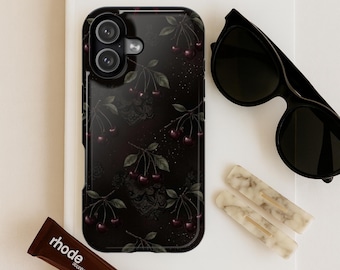 Dark Academia Cherry Phone Case / Romantic Botanical Phone cover / Tough and MagSafe iPhone Case