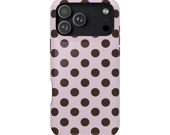 Pink Chocolate Brown Polka Dot Phone Case / Retro Dot MagSafe Phone Case / iPhone 17 16 15 14 13 Pro Plus Max / Samsung S26 Plus Ultra