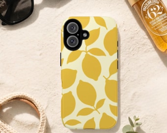 Lemon Phone Case /  Summer Fruit Cover / Botanical Citrus Pattern iPhone Case / Retro Yellow Phone Cover