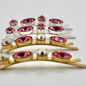 Set of TWO gorgeous hair accessories bling pin gold or silver  plated with 15x8 Navette and 8mm  Swarovski crystals wedding bridal or prom.