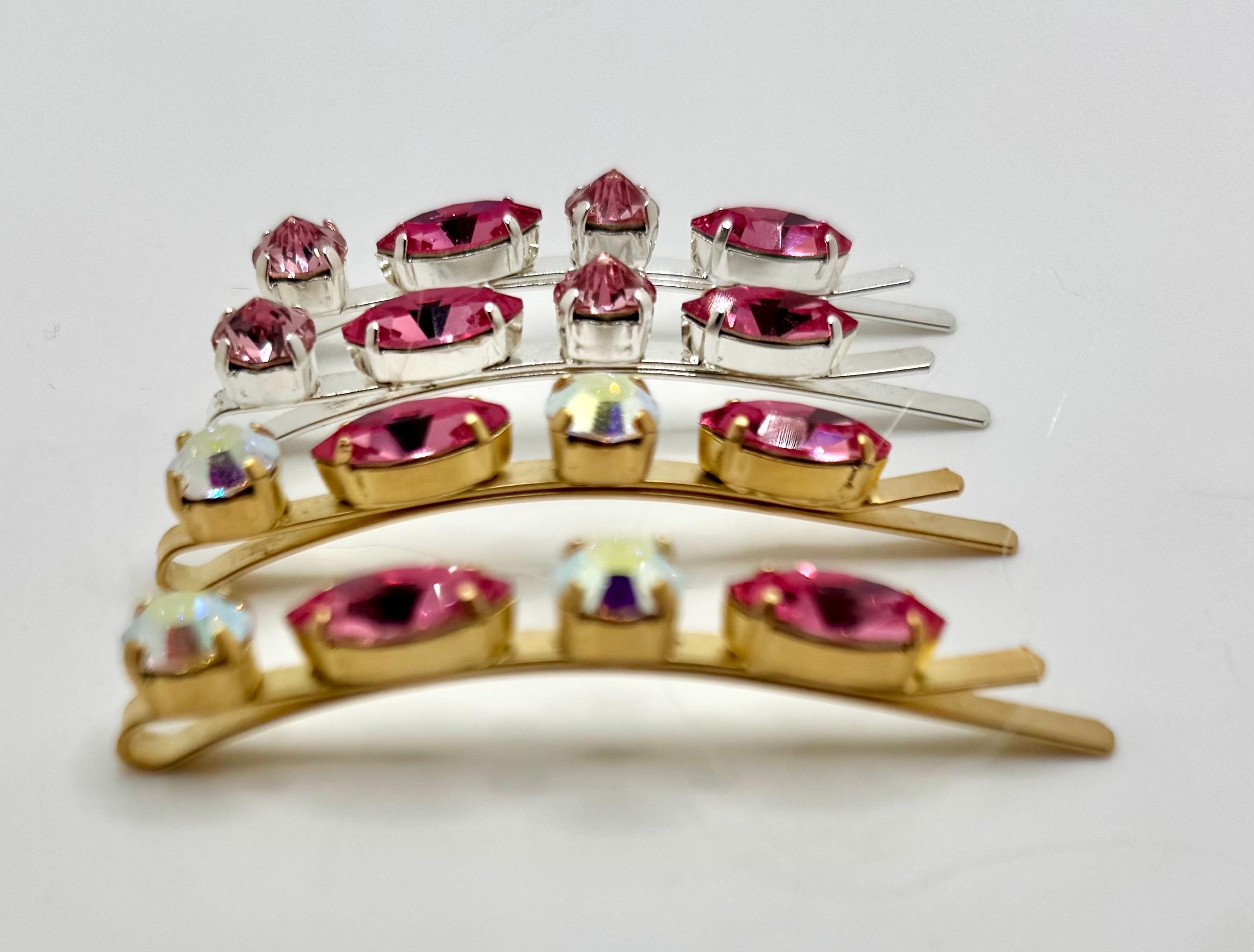Swarovski Hair pin Pink, Gold-tone plated Swarovski Crystal Hair Bling Bobby Pin Clips Rose Gold  main image 2