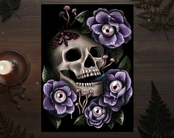 Gothic Skull Floral Art Print | Macabre Surreal Home Decor