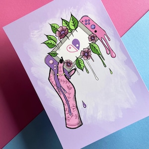Gamer Girl Art Print | Surreal Melted Switch with Flowers