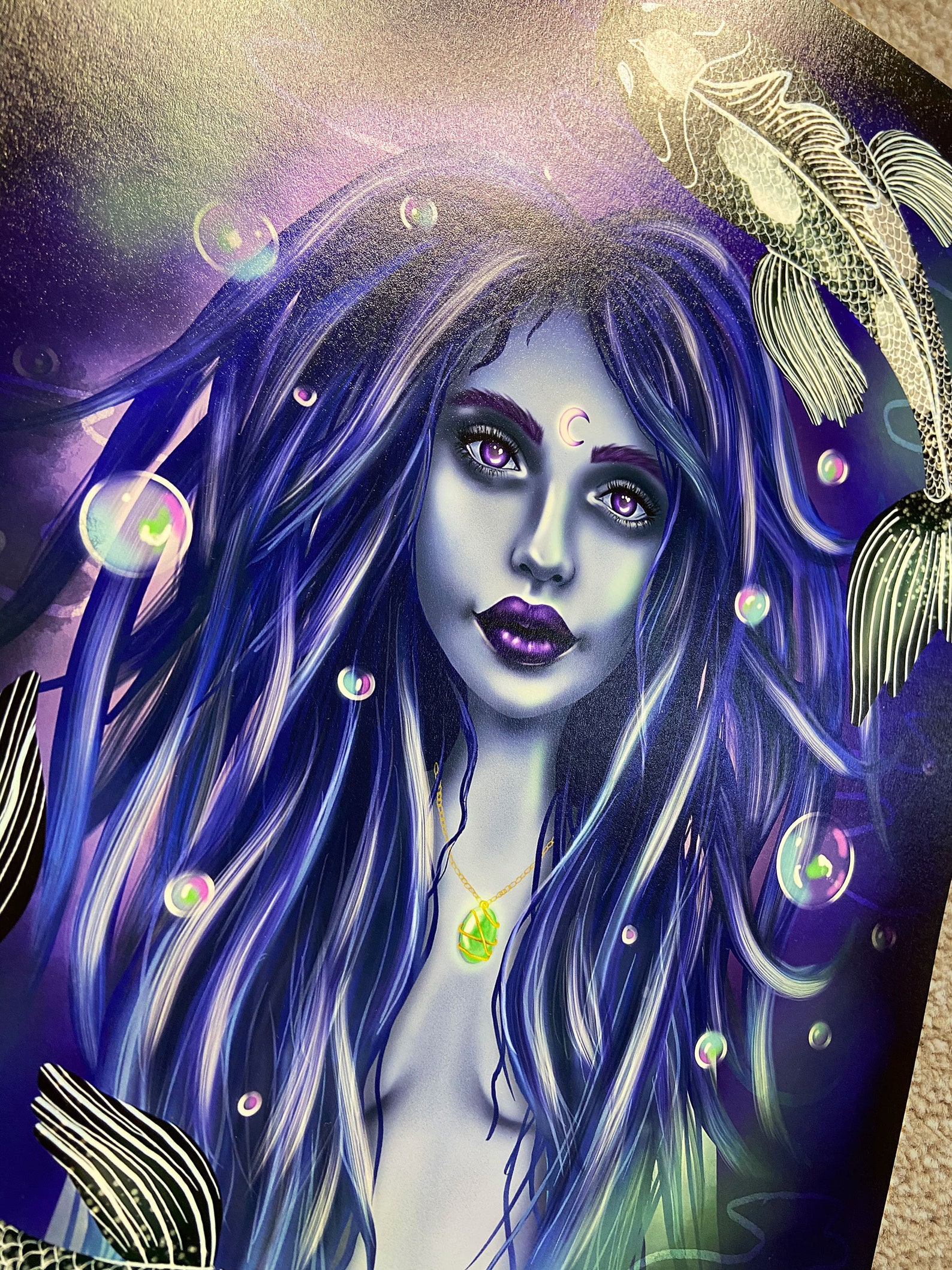 Pisces Goddess Woman Art Print Zodiac Fish Wall Art | Etsy