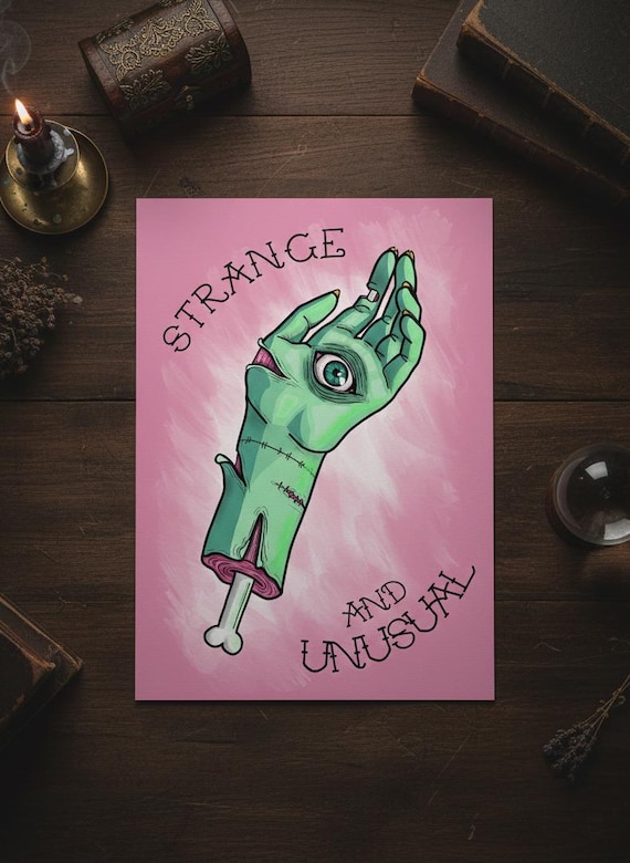 Strange and Unusual Art Print, Zombie Hand Beetlejuice Poster, Tattoo Style Gothic Wall Decor, Spooky Cult Movie Gift, Macabre Art