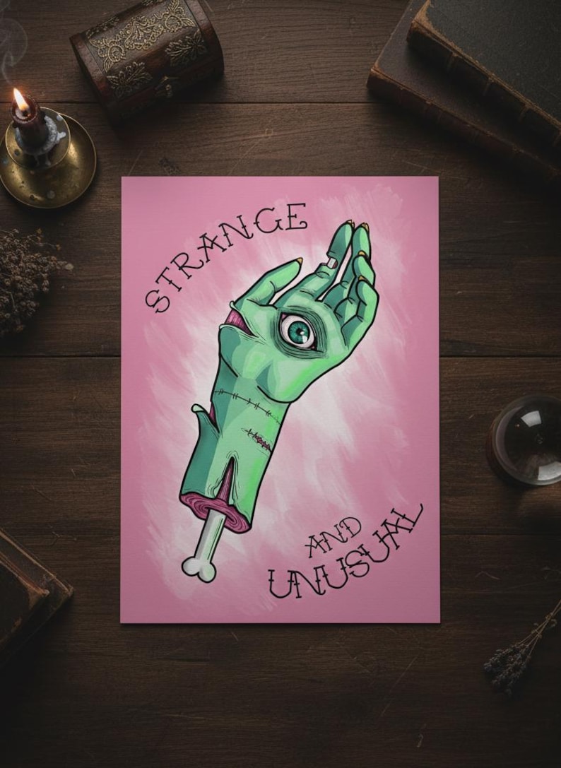 Strange and Unusal Zombie Hand Art Print, Tattoo Gothic Macabre Decor, Beetlejuice Quote image 1