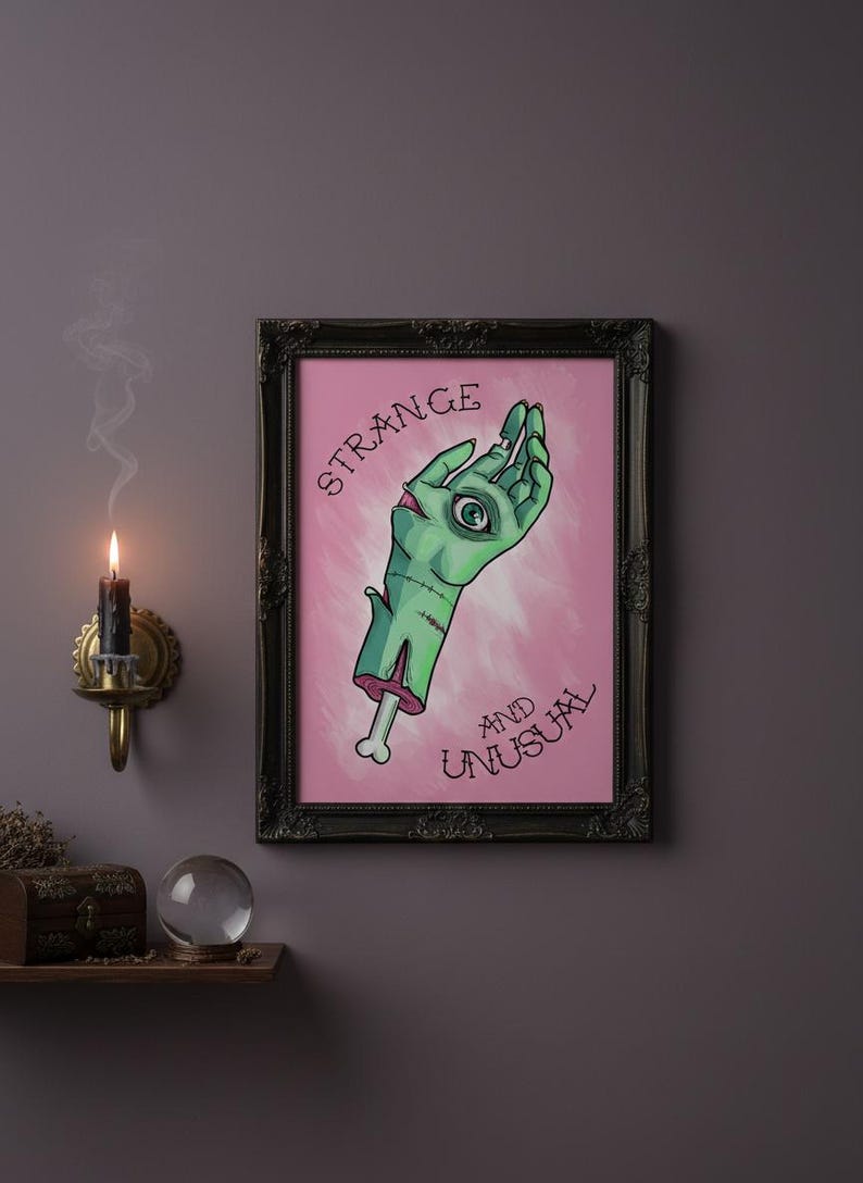 Strange and Unusal Zombie Hand Art Print, Tattoo Gothic Macabre Decor, Beetlejuice Quote image 2