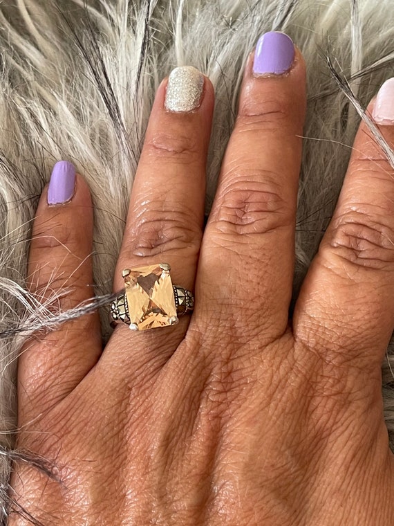 Peach crystal diamanté cocktail ring.