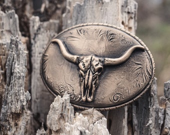 Oval Longhorn-Bronze Belt Buckle