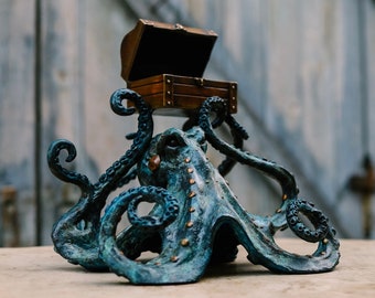 Octopus w/treasure chest-Bronze Sculpture