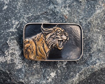 Vintage Roaring Jaguar Lion Cheetah Big Cat Animal Head Metal Belt Buckle Lion Big Cat Cowboy Cowgirl Hippie African Roar Cool 1970s  main image 2