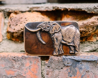 Vtg 70s Elephant Belt Buckle Gold BOHO Style Retro 5.5” Heavy Metal Large 80s Vintage Elephant Belt Buckle Gold BOHO Style Retro 5 1/2  main image 2