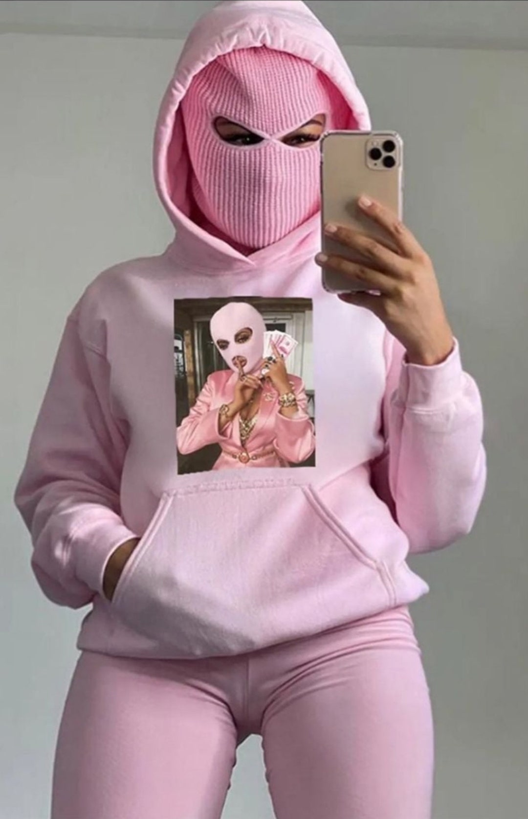 Pink Ski Mask Hoodie Etsy