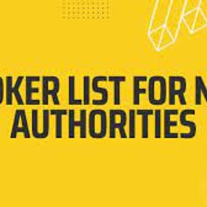Puede incluir: Un fondo amarillo con texto blanco que dice "BROKER LIST FOR NEW AUTHORITIES".