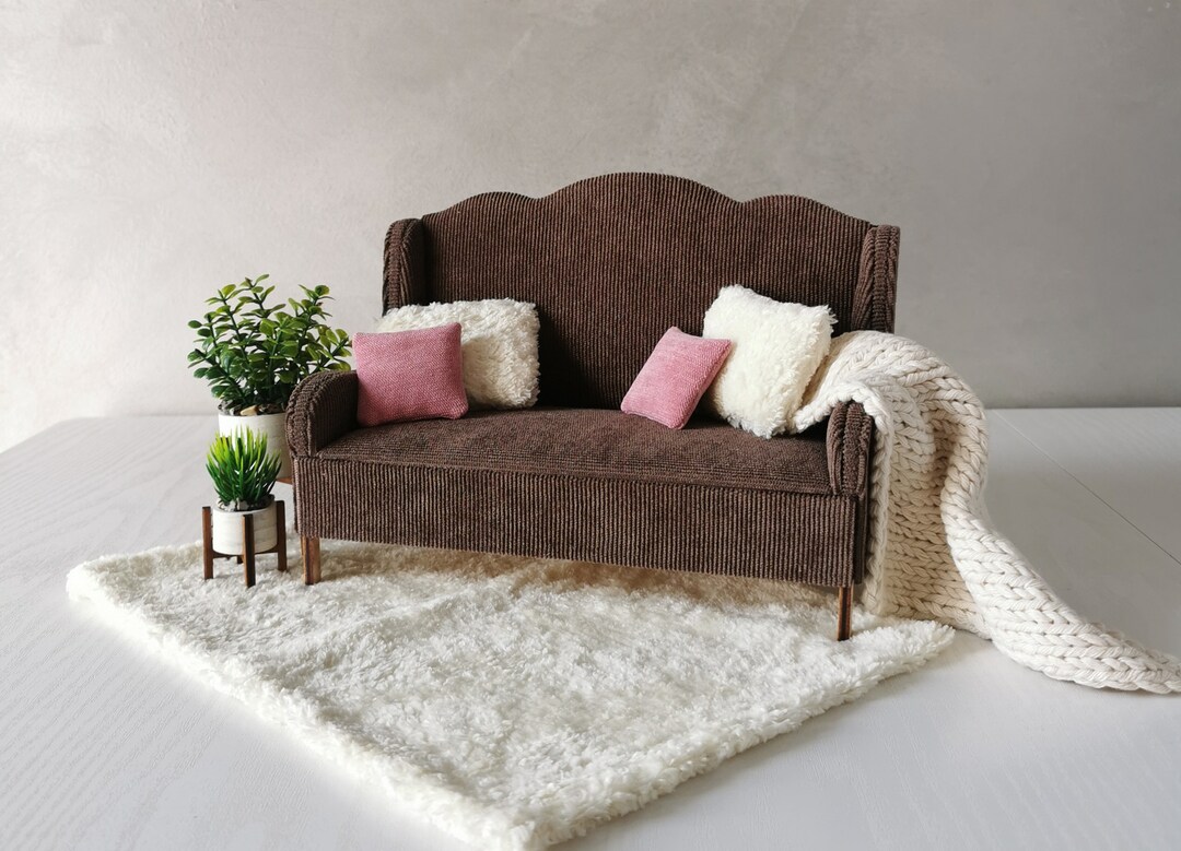 Scale 1/6. Brown Sofa for Dolls. Suitable for 30cm Dolls. Furniture for