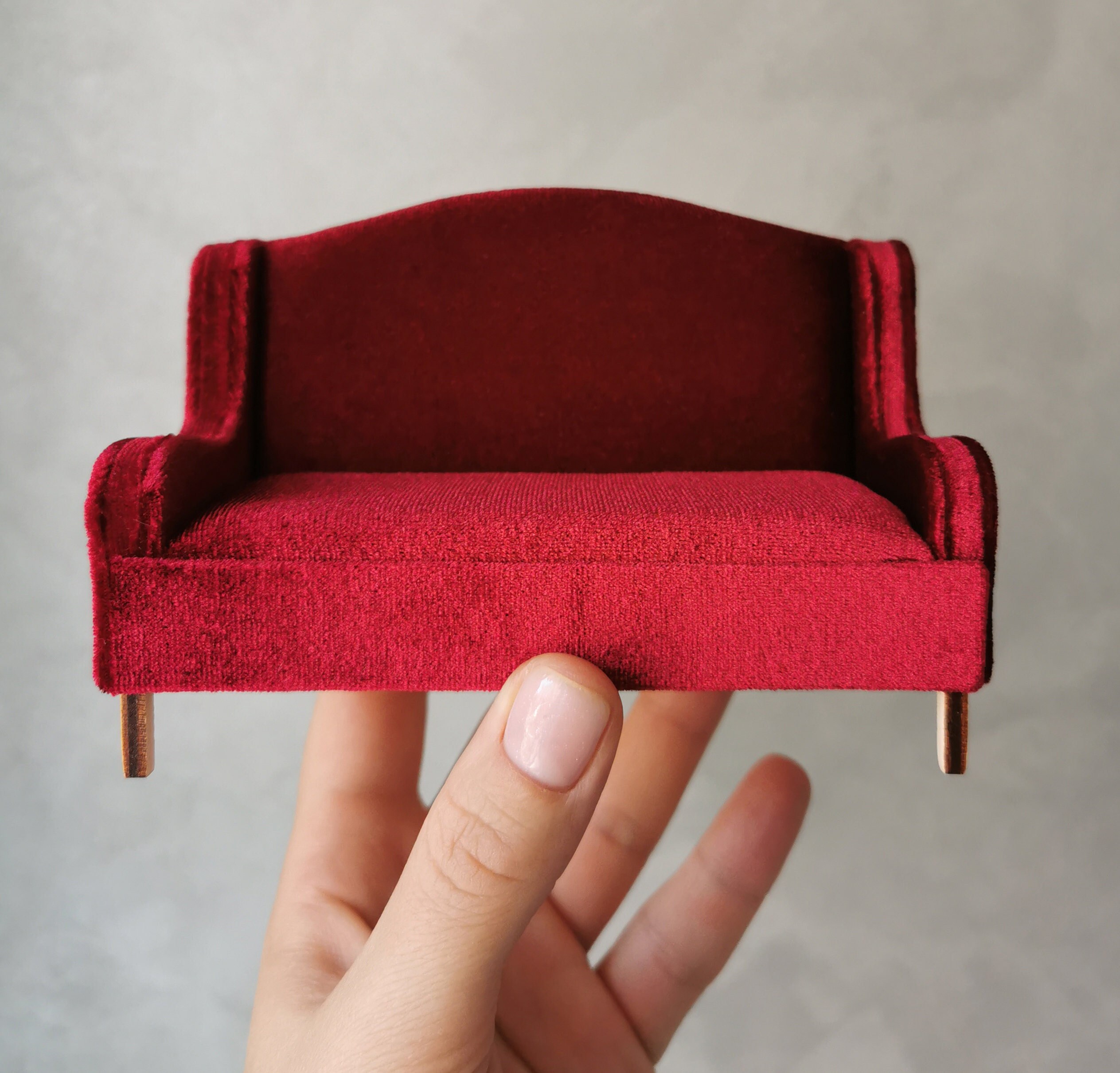Scale 1/12. Burgundy Velvet Sofa. Miniature Sofa for Tiny Etsy