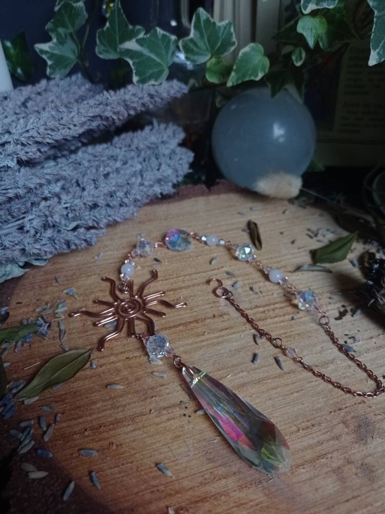 Suncatcher Sun Cristal, Attrape Soleil Cristal de Roche, Capteur Soleil, Wirewrapping, Suspension Wi
