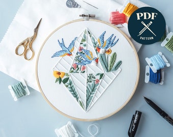 Swallows Embroidery Pattern PDF | Digital Download | Modern Hoop Art