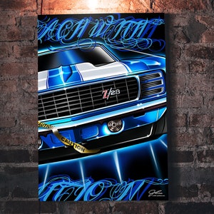 Camaro Caution 1969 z28, Muscle Car wall art - garage art