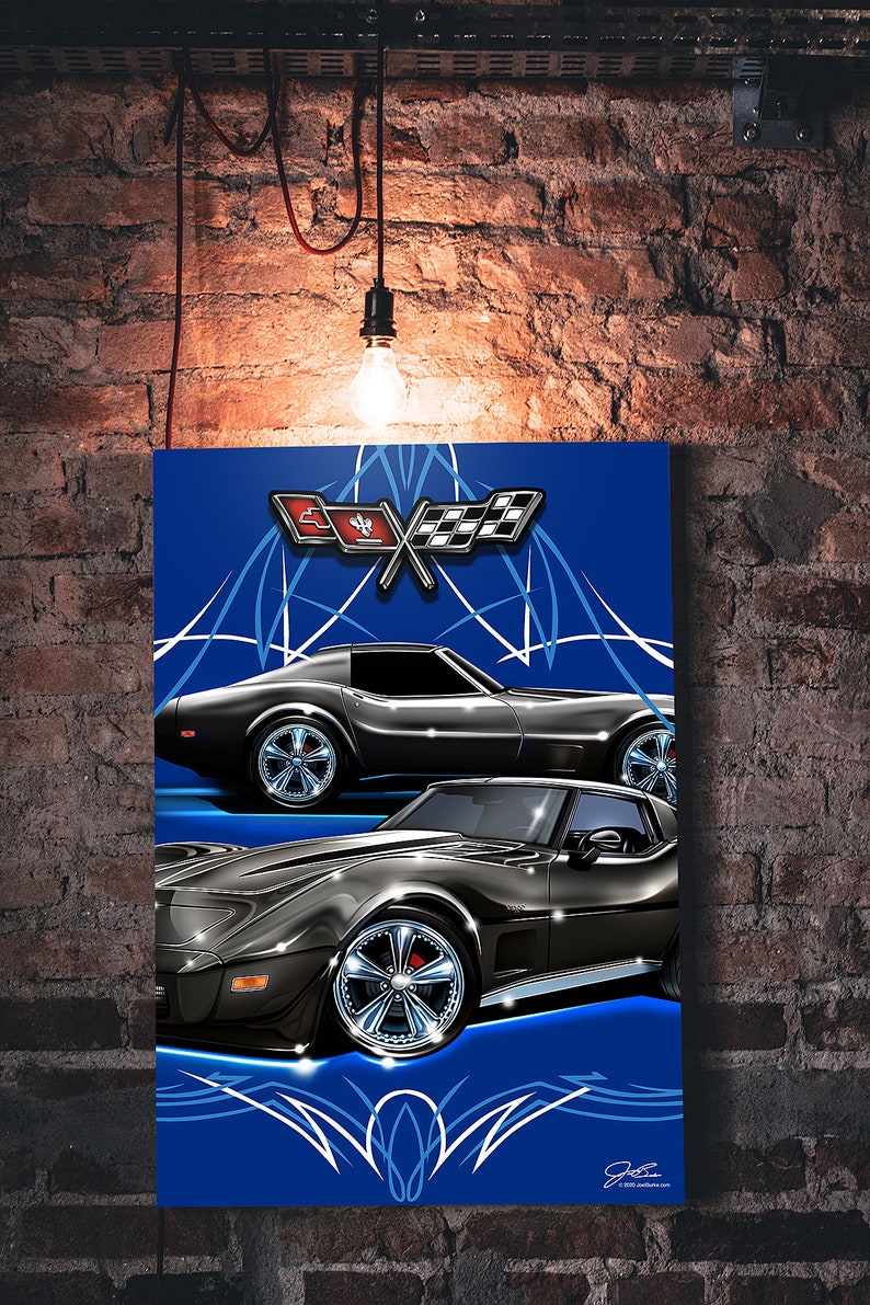 Corvette C3 in black with pinstripes Muscle Car wall art Etsy