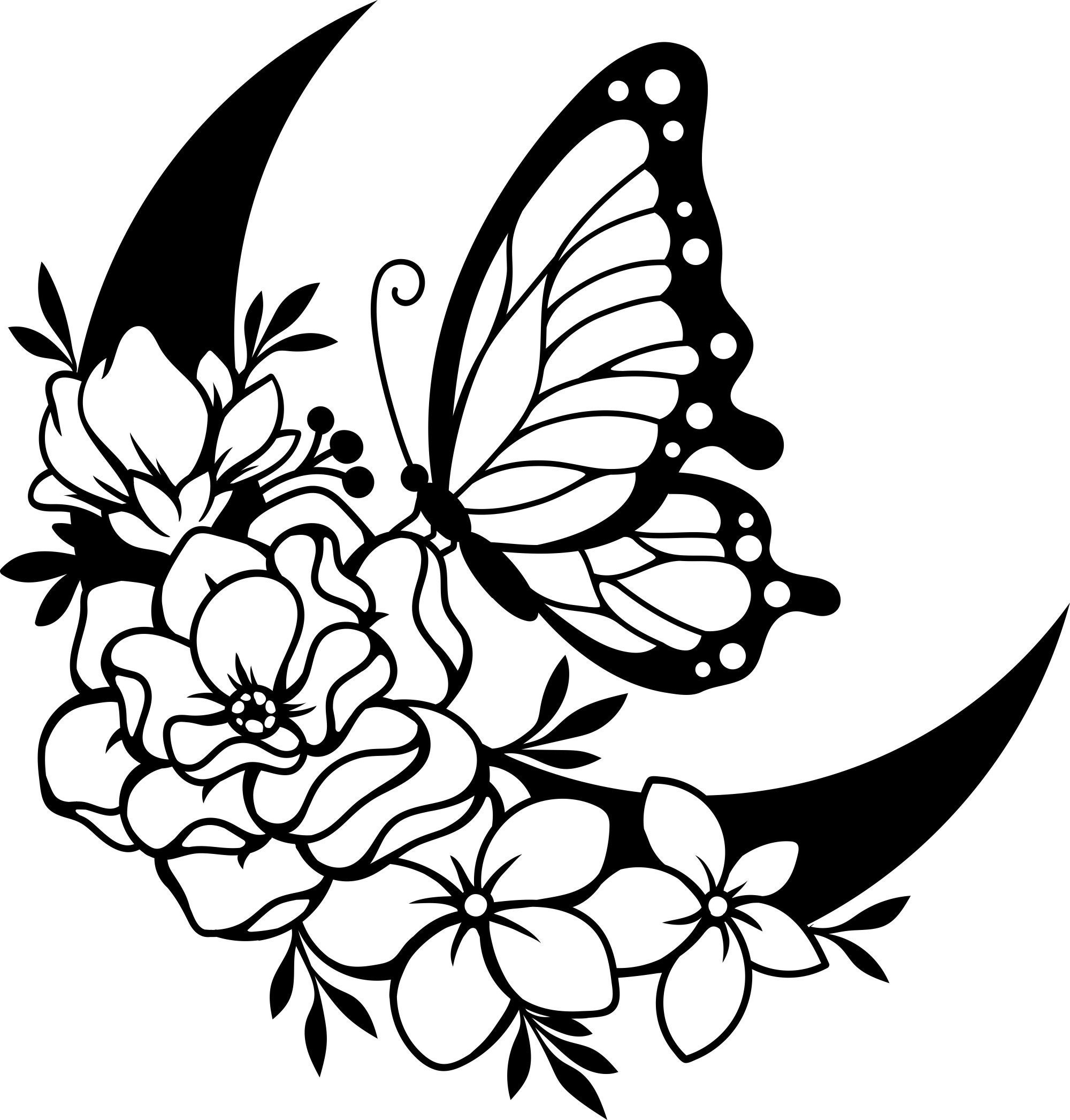 Butterfly Floral SVG PNG DXF Moon svg Crescent Moon Etsy