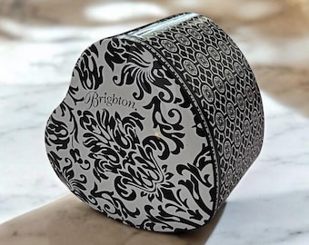 Brighton Hjärtformad Plåtsmyckesask Svartvita Scrolls Fleur Fransk Stil