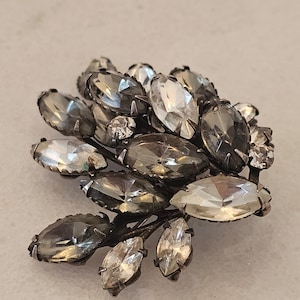 Vintage Rhinestone Brooch, Smokey Gray Rhinestone Pin