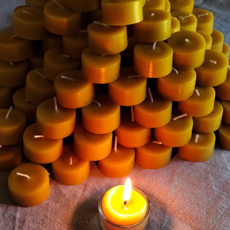Lot de 100 bougies chauffe-plat 100 % cire d'abeille, sans couvercle en aluminium. image 1
