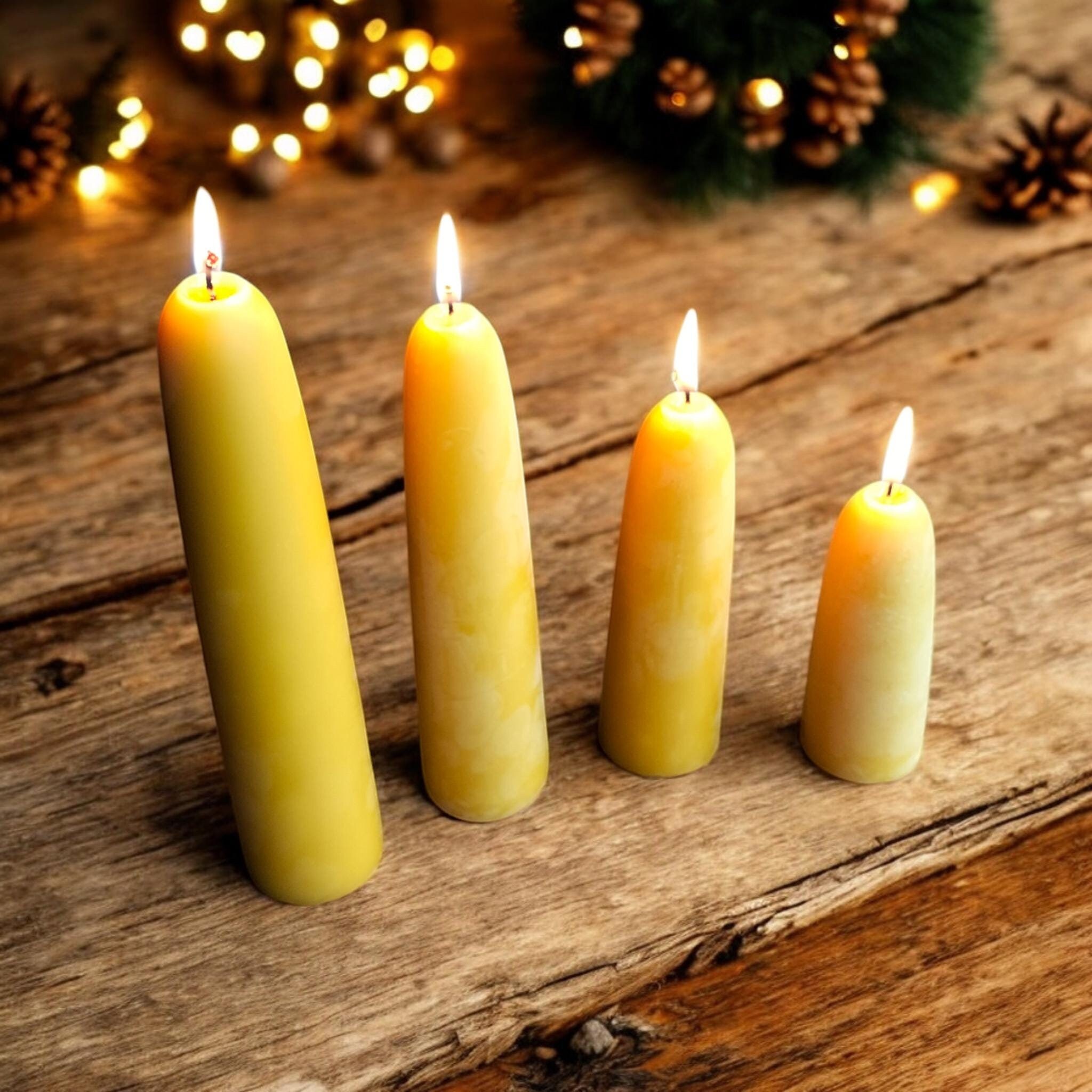 4 pieces, beeswax candles hand-pulled, Advent candles, wreath candles