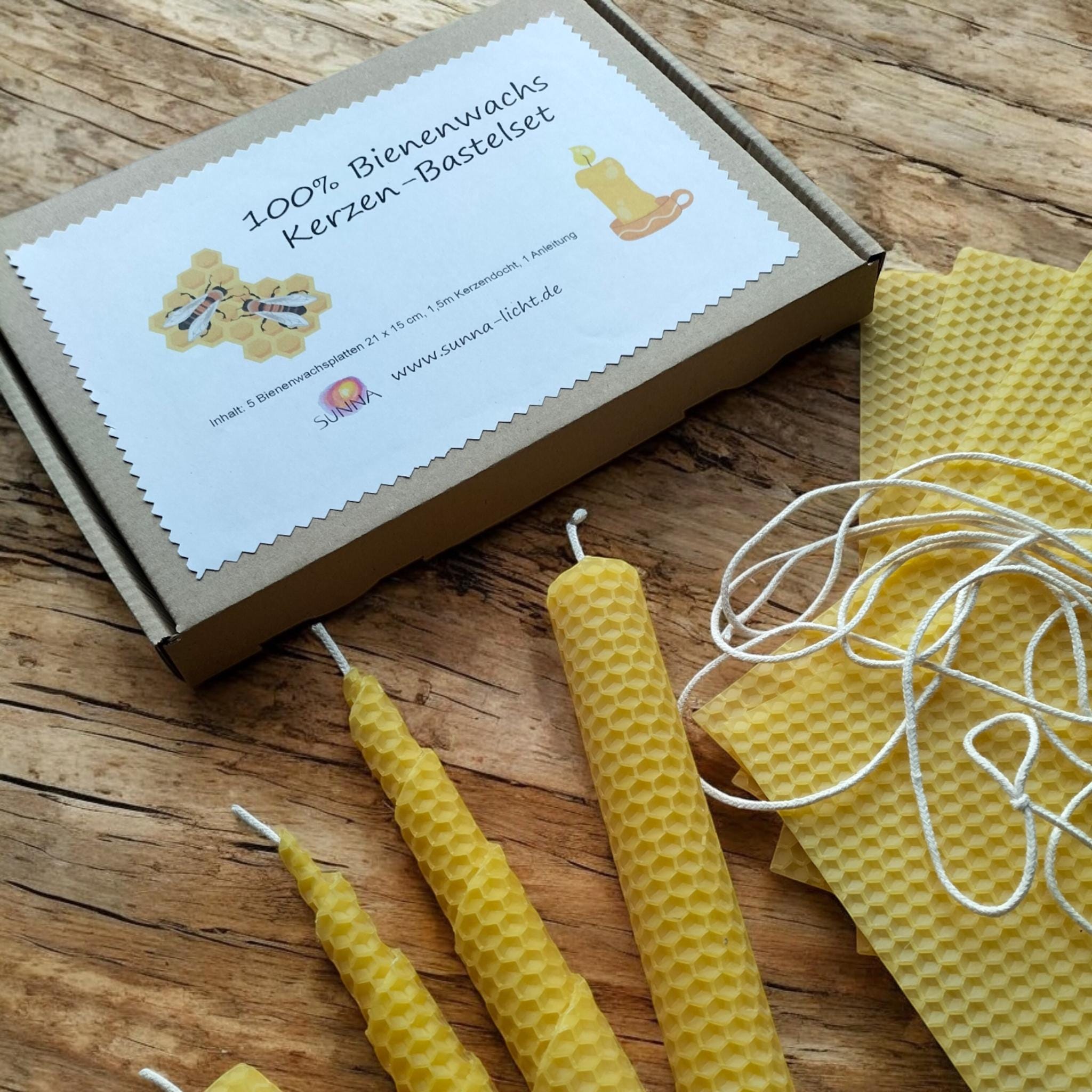 Kit Candele Cera D'api BeeCreative - 20 Fogli Cera Pura 20x13cm Con Stoppini