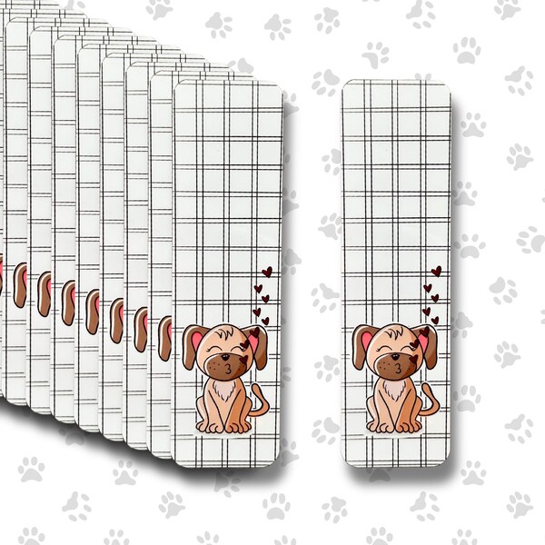 Kissing Brown Puppy Bookmark Birthday Party Favor Set, also great for Student Gifts Classroom Bundle