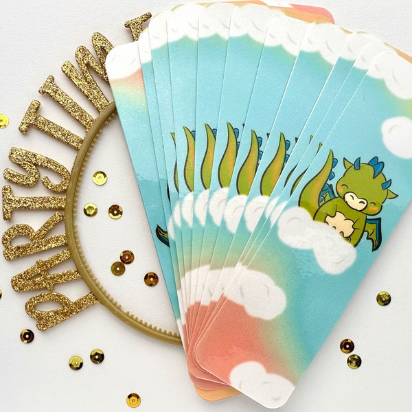 Cute Baby Dragon Bookmark Birthday Party Favor Set, also great as Student Gifts or Classroom Bundle