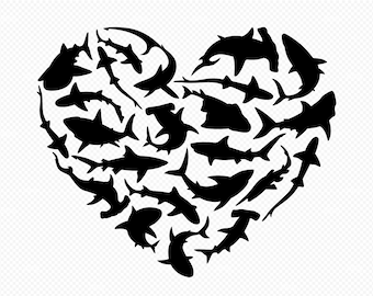 Shark Valentine Heart, Shark Svg, Shark Clipart, Cut files for Cricut, Silhouette, dxf, png