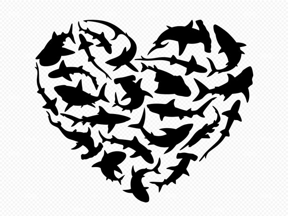 Shark Valentine Heart, Shark Svg, Shark Clipart, Cut files for Cricut, Silhouette, dxf, png