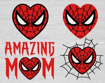 Spiderman Svg, Spiderman Face Heart Valentine's, Heart Svg, Mom Svg , Cut Files For Cricut, Png, Eps