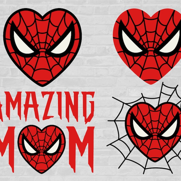 Spiderman Svg, Spiderman Face Heart Valentine's, Heart Svg, Mom Svg , Cut Files For Cricut, Png, Eps